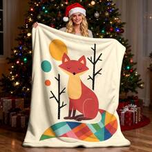 Rainbow Fox Fleece Blanket Soft Cozy Twin Blanket, Fuzzy Flannel Blanket For Bed, Sofa, Couch, Travel, Camping - 白色 - 查看 2