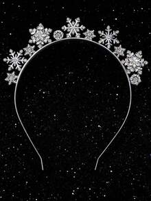 1pc Teen Christmas Snowflake Headband, Super Shiny Rhinestone Flower Headpiece, Christmas Gift, Princess Crown 3D Hair Hoop - Silver - View 4