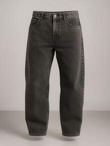 Women's Stonewashed Baggy Balloon Jeans, Wide Leg, Straight Cut, Black - Rửa tối - Xem 5