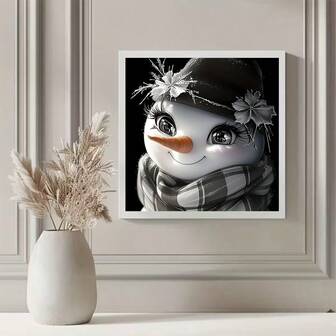 Ny ankomst 1st elegant snögubbemönster diamantmålningsset, DIY 5D rund kristall diamantmosaikkonstverk, lämplig för hemväggdekor, handgjort hantverk, Halloween- och julklapp, ramlös