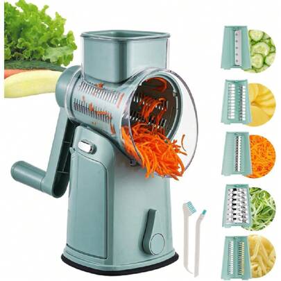 Rotary Cheese Grater Hand Crank, 5 In 1 Mandoline Vegetable Slicer - 5 Sets Of Blades,Strong Suction Base&Easy To Clean - Kitchen Cheese Grater Shredder With Handle For Fruit,Vegetable,Nuts,26345352