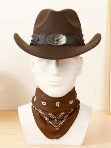 1 Set Sombrero de Vaquero Unisex con Decoración de Cuernos de Toro + 1 Bufanda con Estampado de Anacardo, Conjunto de Moda Adecuado para Montar a Caballo, Rodeo, Festivales de Música, Bares/Fiestas, Regalos y Uso Diario