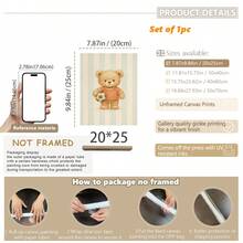 1pc, Canvas Wall Art, Framed Nursery Wall Decor, Teddy Bear Baseball Theme Painting, Teddy Bear Basketball Theme Painting, Teddy Bear Soccer Theme Painting, Sports-Themed Nursery Decor, Suitable For Children's Room Decor, Animal-Themed Nursery Art, Blue Striped Design Playroom Decor, Children's Room Artwork, Nursery Decorative Painting, Kindergarten Decor, Sports Enthusiast Decor Gift, Playroom Decor, Maternity Room Decor