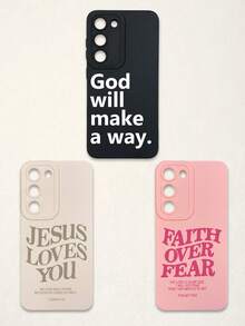 3pcs Christian Style Black/Beige/Pink Phone Cases Compatible With IPhone & Galaxy - Multicolor - View 10