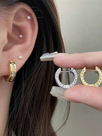 1对闪亮华丽的锆石耳环，女士款 - 时尚简约的派对配饰