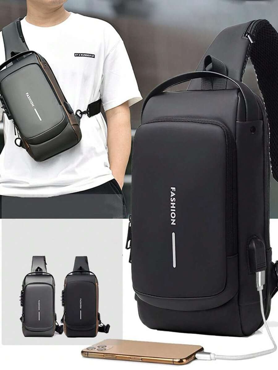 Men's Bags Shoulder Messenger Bag Multifunctional Sports Diagonal Hanging Chest Backpack USB College Bag Summer Fall Christmas Scream Men Bag Belt Bag Travel Bag Sling Bag Winter Christmas Gifts Bum Bag Outdoor Thanksgiving Holiday Storage Bag Shoulder Bag Rider Bag Pouch Waterproof Backpack - Black and White - View 1