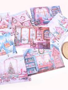 8pcs/Pack Christmas Pattern Vintage Material Paper, Large-Size Design Christmas Decorative Material Paper, Suitable For Party Gift Box Packaging, Origami Materials For Craft Classes, A Christmas Gift For Friends - Multicolor - View 8