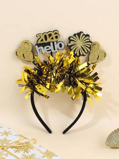 1 szt. Noworoczna opaska do włosów dla dziewczynek, brokatowa opaska dekoracyjna Hello 2026 dla dzieci, modne akcesoria do włosów dla maluchów, prezenty na noworoczne przyjęcie
