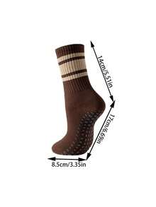 1 Pair/4 Pairs Women Three Stripe Ribbed Non-Slip Sports & Yoga Socks, Thick Everyday Casual Mid-Calf Socks With Silicone Dot Anti-Slip Design, Suitable For Pilates, Fitness, Home Wear - Multicolor - View 5