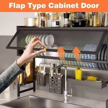 YUWUAR Heavy-Duty Steel Over The Sink Dish Drying Rack - 3-Tier Large Kitchen Storage Shelf With Cover, Space-Saving Dishwasher-Free Organizer, Utensil Holder & Dishwasher-Like Rack (Fits Pots/Pans/Plates), Faucet Height Limit 18.9", 33.5 InchHome Decor, Party Storage, Christmas Storage, New Year Storage - màu đen - Xem 3