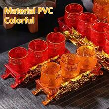3pcs Red & Gold Plastic Cups With 1 Holder, Suitable For Home, Festivals, Ceremonies - Red - View 4