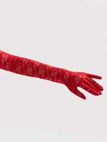 New Sexy Transparent Lace Flower Women Long Full Finger Gloves