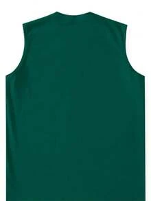 Men's Cotton Tank Top, Japanese Style, Sleeveless, Casual, For Training, Sports, And Casual Wear. - 軍綠色 - 查看 2