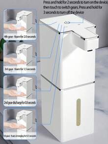 1pc Automatic Soap Dispenser, Rechargeable Bathroom Liquid Soap Dispenser With Touchless Sensor, Wall-Mounted Foaming Handwash Dispenser For Bathroom, Restroom, Kitchen, Hotel, Hospital, Mall, Easy Installation With USB Charging Cable And Wall Stickers - Multicolor - View 8