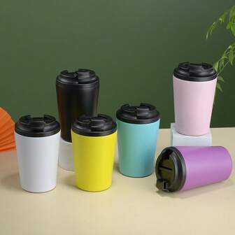 1pc 350ml Stainless Steel Coffee Cup, Portable Water Bottle, Flip-Top Drinking Cup, Suitable For Office, Home, Car, Holidays Gift