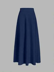Vela Rue Solid Color Pleated Flared Skirt, Casual Elegant For Work, Dating, All Seasons Spring - Navy Blue - View 9