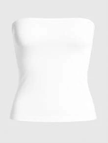 Women's Tube Top, Strapless Cropped Blouse, Basic, Spandex, Double Lining, No Padding - 白色 - 查看 6