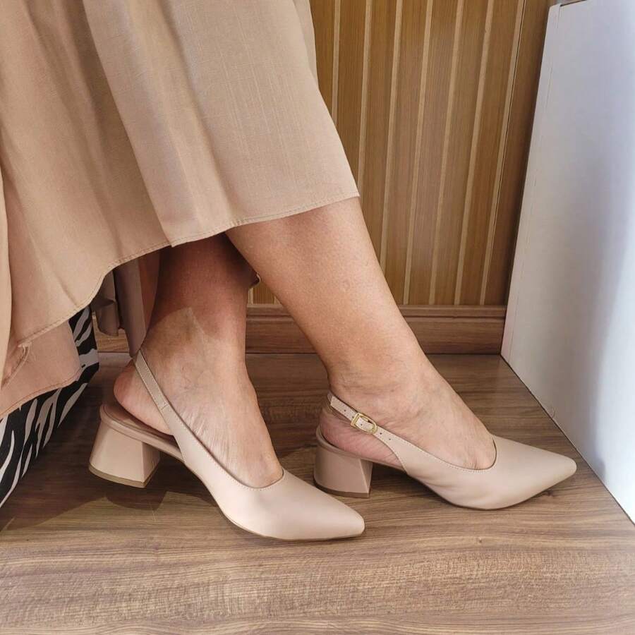 Women's Slingback Pump With 5cm Block Heel - Comfortable And Stylish - Almond - View 1
