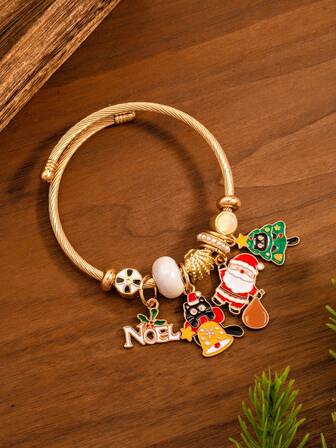 Fashionable Minimalist European & American Holiday Christmas Series Cartoon Cute Santa Claus, Christmas Tree, Christmas Cat Bracelet