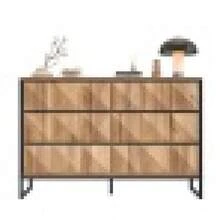 The Sideboard And Vanity Feature A Combination Of Black And Natural Wood Tones, Metal Legs, And Raised Doors. - 黑色+自然色+刨花板 - 查看 1