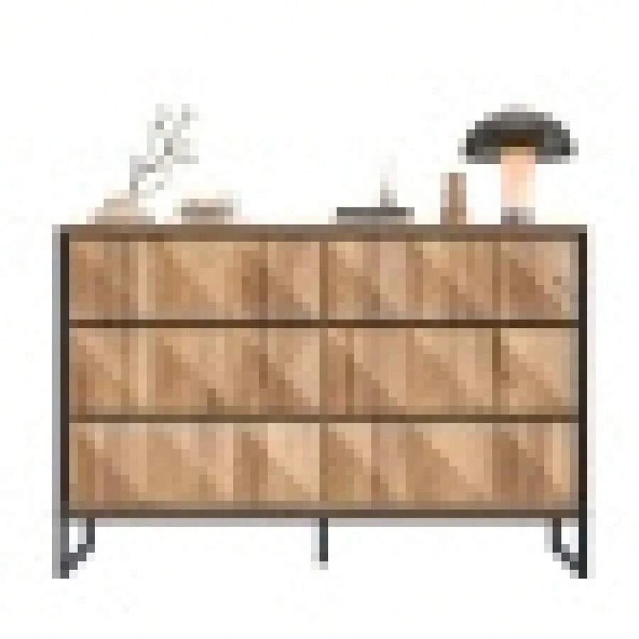 The Sideboard And Vanity Feature A Combination Of Black And Natural Wood Tones, Metal Legs, And Raised Doors. - 黑色+自然色+刨花板 - 查看 1