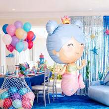 1pc 40-Inch Crown Mermaid Balloon, Creative Design, Princess Theme Party Decor, Suitable For Wedding, Birthday, Anniversary, Baby Shower, Gender Reveal, Ocean Theme Party - Multicolor - View 4