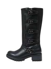 Women's Knee High Boots Round Toe Chunky Block Heel Side Zipper Wide Calf Boots Riding Fashion Winter Fall Boots For Women - Black - View 6