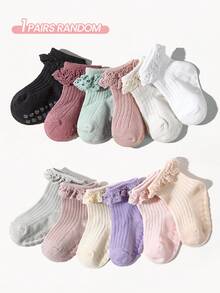 1/6/12 Pairs Baby/Toddler Solid Color Socks, Cute Anti-Slip Lace Trim Ruffle Socks, Soft & Comfortable, Suitable For Newborns/0-2 Years Old, Thin For Spring/Summer, Random Color Delivery, Great For New Year Gifts, Back To School, Kids Activities - Multicolor - View 7