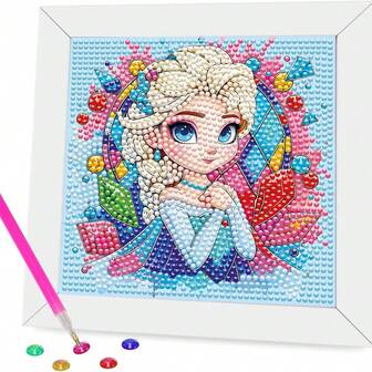 Disney Princess Diamond Sticker Girl Cute Dot Diamond Painting,Embroidered Diamond Painting Kit With Tools, Handmade DIY Relaxing Art Decoration Gift, Suitable For Valentine's Day Gift, Thanksgiving Gift(The Picture Is Displayed As A Finished Product, And You Need To Make And Complete It Yourself When Buying It Back)