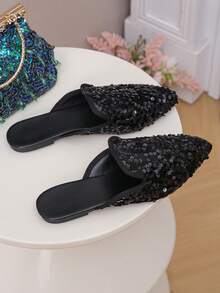 Giày lười đế bằng mũi nhọn họa tiết hoa thời trang dành cho nữ, giày thường ngày đa năng, cỡ 35-45, mùa xuân/hè - Kim sa đen - Xem 7