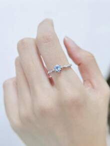1 Piece S925 Sterling Silver Ring With Aquamarine, Elegant Gemstone Jewelry For Women, Ideal For Proposal, Engagement - Silver - View 10