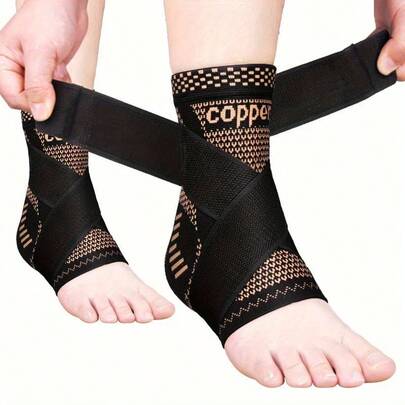 1pc Copper Ion Bandage Compression Ankle Support Brace, Suitable For Men & Women, Fitness, Running, Skipping, Elastic & Breathable Anklet Gym Gym Accessories,Boot Socks