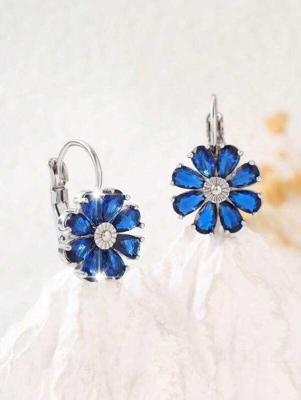 1 par de pendientes de botón con flor minimalista de circonita, pendientes de estilo europeo y americano multicolor para mujeres, elegantes y de moda, adecuados como regalo de Navidad