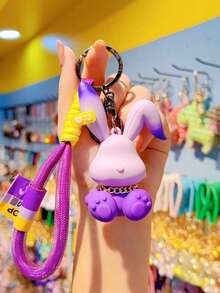 1 pieza Llavero con colgante de conejo degradado de dibujos animados, regalo pequeño y creativo, accesorio de llavero de coche