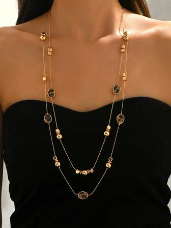 1pc Sexy & Fashionable Bohemian Multi-Color Corn Chain Necklace, New Faux Pearl Heart Pendant Necklace, Multi-Heart Double Layer Necklace, Multi-Color Resin Block & CCB Gold Chain Layered Necklace, 4-Leaf & 5-Leaf Clover Silver Chain Necklace, Imitation Turquoise Bead & Glass Bead 3-Layer Necklace, Rhinestone Decorated Gold Chain Double Layer Necklace, Versatile & Elegant Suitable For Daily Wear, Gift For Valentine's Day, Thanksgiving, Friends