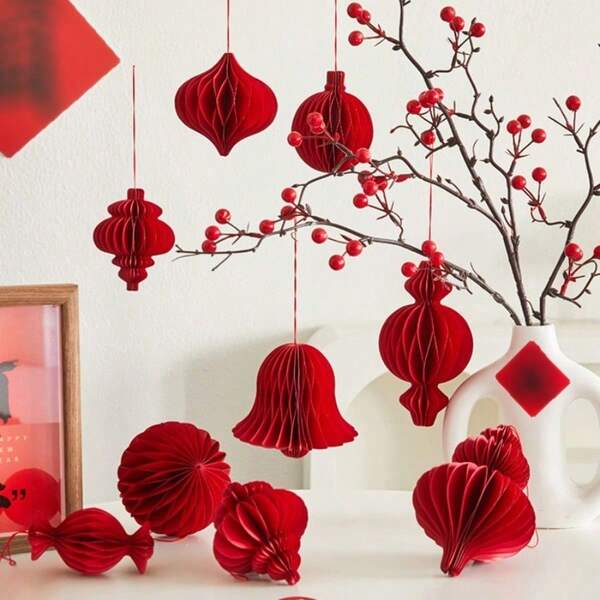 1pc 21styles Red Chinese Lanterns, Folding Paper Lanterns, Lunar New Year Decorations Lanterns, Spring Festival Celebration Decorations, Non-Electric, Wedding Lanterns, Wall Mount, Festive Party Room Decoration, Christmas Gift, Spring New Year Gift