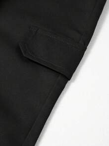 3pcs Tween Boys Casual Minimalist Faux Pocket Outdoor Sports Drawstring Cargo Pants - Dark Grey - View 5