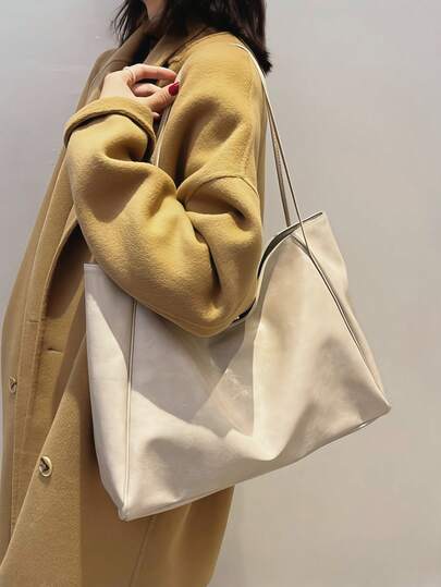 1pc Four-Season Large-Capacity Women's Handbag, New-Style Handbag, Luxurious Soft-Faced Large Bag, Waterproof, Fashionable, Large-Capacity, Simple And Stylish Single-Shoulder Handbag.