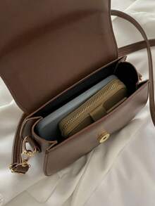 Bolsa tiracolo feminina mini minimalista e versátil em cor sólida, moderna e elegante. - Café - Ver 5