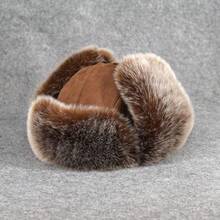 1 pieza Sombrero de imitación de piel de oveja, sombrero de imitación de zorro y hierba para protección de oídos para hombres de mediana edad - Negro - Ver 4