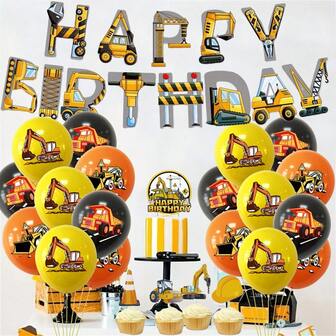 32 delar kreativt och moderiktigt personligt byggbilsdesignat födelsedagsfestdekorationsset, jul