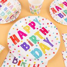 55/25/10pcs Colorful Polka Dot Happy Birthday Disposable Plate Napkin Cup Set, Plates, Napkins And Cups Party Supplies, Suitable For 10 Guests, Disposable Paper Plates Party Tableware Suitable For Birthday Wedding Party Family Picnic - Multicolor - View 5