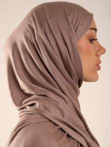 1 buc. Eșarfă pentru cap din modal moale, casual, culoare solidă, pentru femei, stil arab, eșarfă lungă, înfășurare simplă și conservatoare, potrivită pentru uz zilnic - 87# Kaki - Vizualizare 3