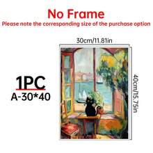 1幅黑猫印花，猫咪海报，窗户敞开，猫咪艺术，印刷品，趣味猫咪印花，趣味礼物，家居装饰海报，黑猫礼物创意，帆布海报，帆布墙面装饰，房间装饰，家居装饰，客厅、卧室、走廊和浴室装饰的理想礼物，可选画框 - 彩色 - 查看 16