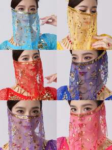 Véu de Rosto para Festa, Acessório de Máscara de Festival para Mulheres, Véu com Franjas de Lantejoulas Cintilantes, Cobertura para Dança do Ventre, Carnaval, Halloween, Fantasia de Natal Mascarada