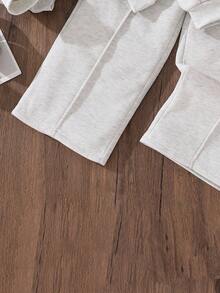 Left Mama 2pcs Girls Solid Color Long Sleeve Sweatshirt And Straight Leg Pants Set, Casual And Warm For Autumn/Winter - Grey - View 7