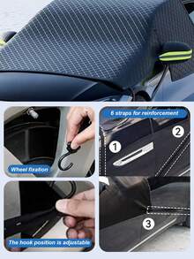 牛津布汽车挡风玻璃罩，防雪防晒，四季通用，防风，磁吸式挡风玻璃罩 - 采用耐用牛津布材质，易于安装，防霜防紫外线，侧窗罩，高强度磁扣，冬季汽车配件，汽车冬季罩 - 彩色 - 查看 6