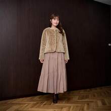 Women's Faux Fur Crew Neck Jacket, Warm Shaggy Outerwear For Fall And Winter, Long Sleeve Button-Down Wrap Coat - Camel - View 3