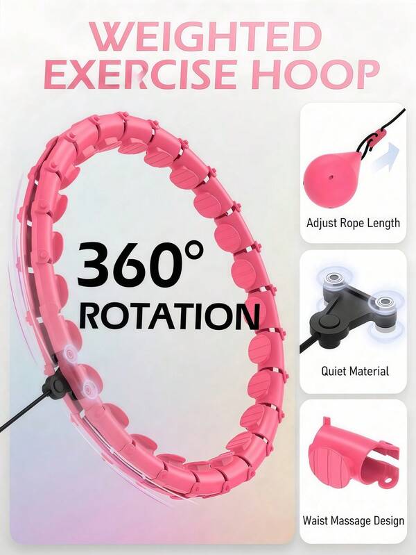 47"/120cm Weighted For Adults, Fitness Weight Loss Hoop, Detachable 24 Links DIY Hollow Ball, Suitable For Women, Men And Beginners, Ideal For Christmas & New Year Gifts (Pink)