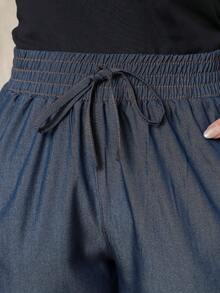 Capri Jeans  Women's Fashion High Waist Lightweight Fabric - 深藍色 - 查看 4